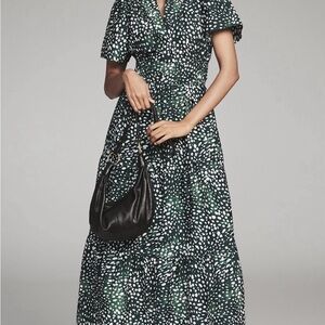 Anthropologie Green and White Printed Maxi Dress